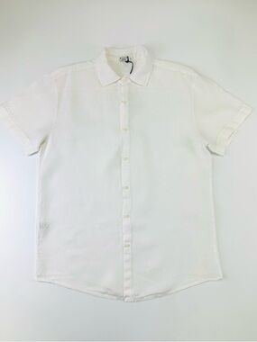 MIDA Undici Linen White Shirt Large Slim Fit Italian Minimalist Classic Summer
